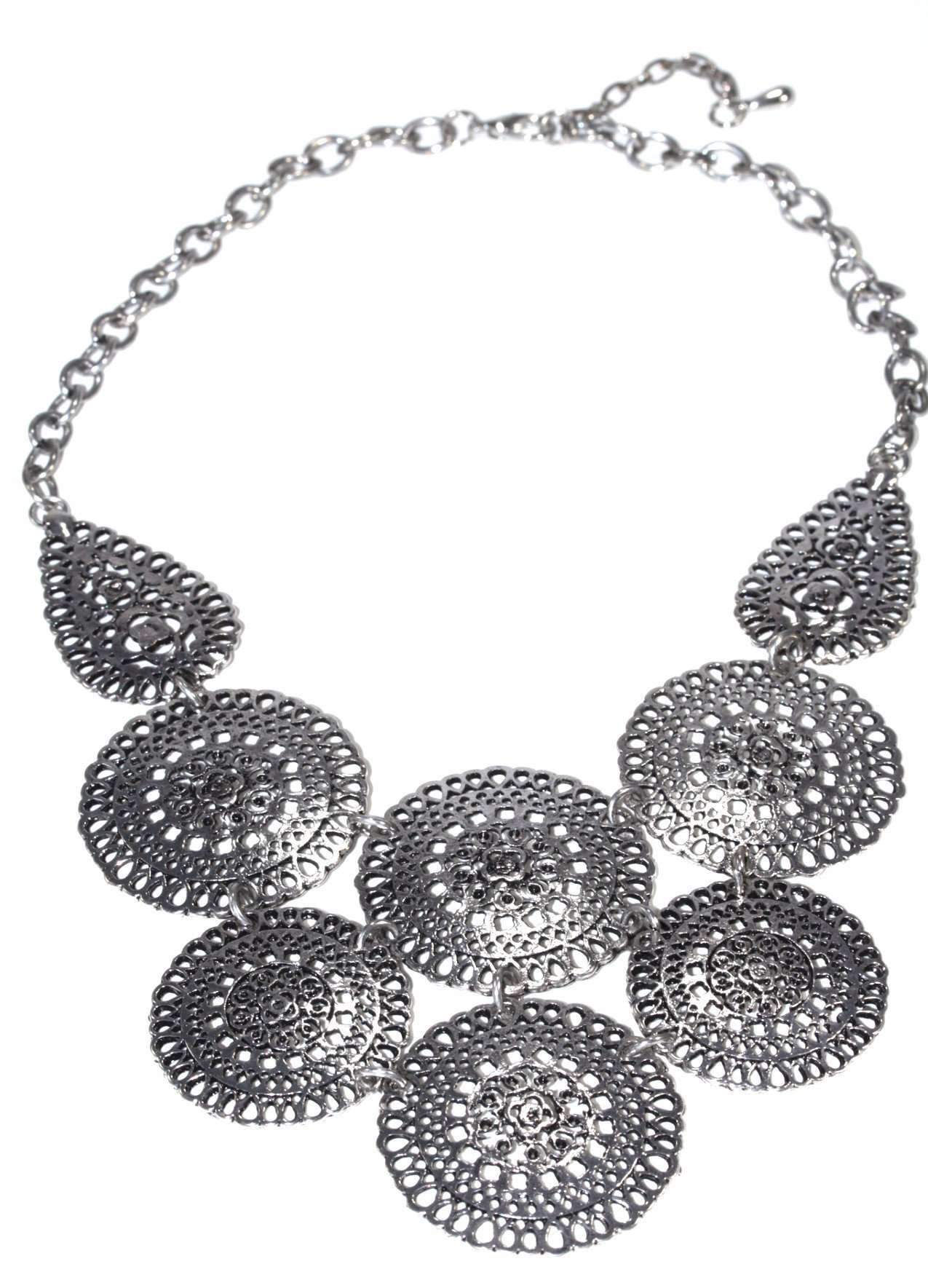 Oxidized Silver-Tone Chakra & Pear Pendant Statement Necklace