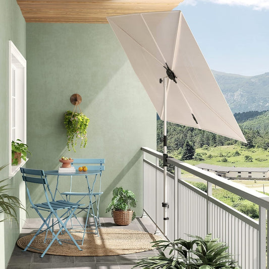 Balcony Umbrella 6x4 Ft Beige Canopy Shade 360 Rotation