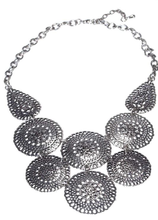 Oxidized Silver-Tone Chakra & Pear Pendant Statement Necklace