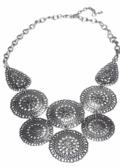 Oxidized Silver-Tone Chakra & Pear Pendant Statement Necklace