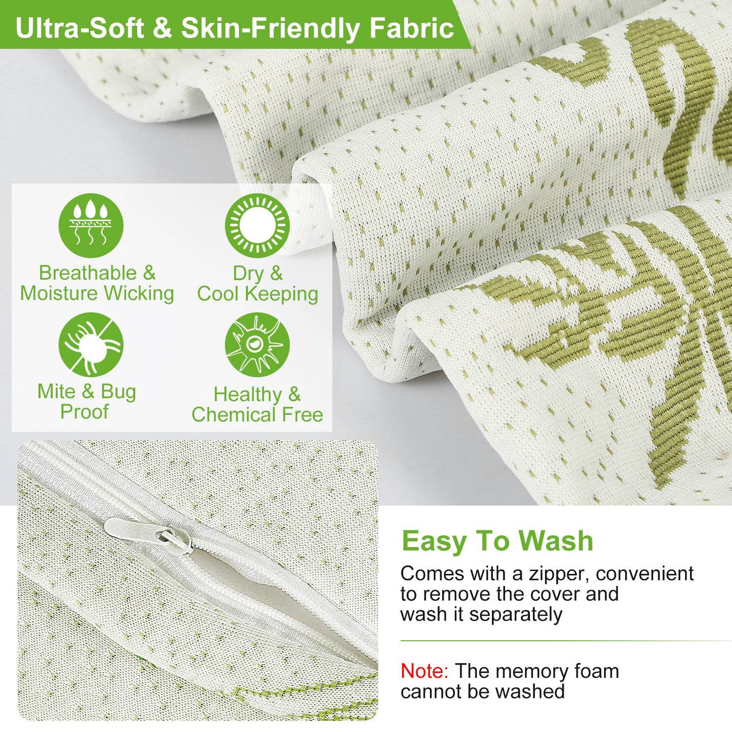 S-L Size Options -- 1Pc Bamboo Memory Foam Sleep Pillow Contoured